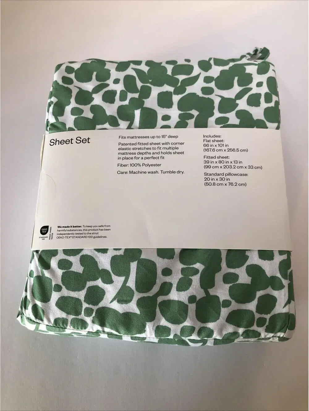 ROOM ESSENTIALS Microfiber XL Twin Sheet Set Green White Dorm Kids Bedding NEW